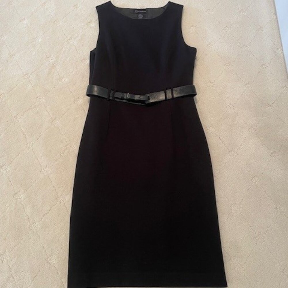 CONTEXT Sleeveless Scoop Neck Belted Black Sheath Dress  – Sz 6